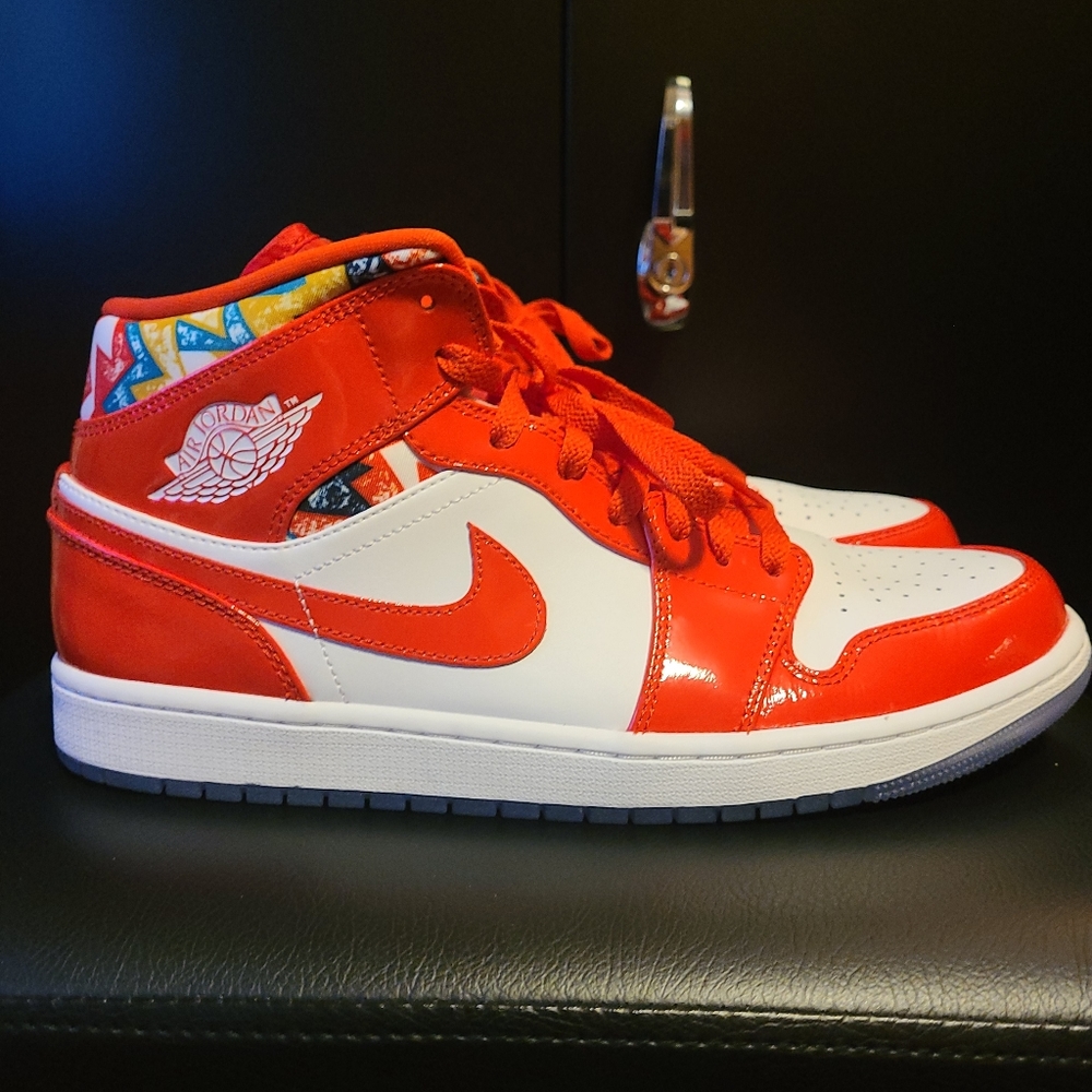 Sz 11.5 Air Jordan 1 Mid SE “Barcelona Sweater” CLEAN! PATENT LEATHER SNEAKERS